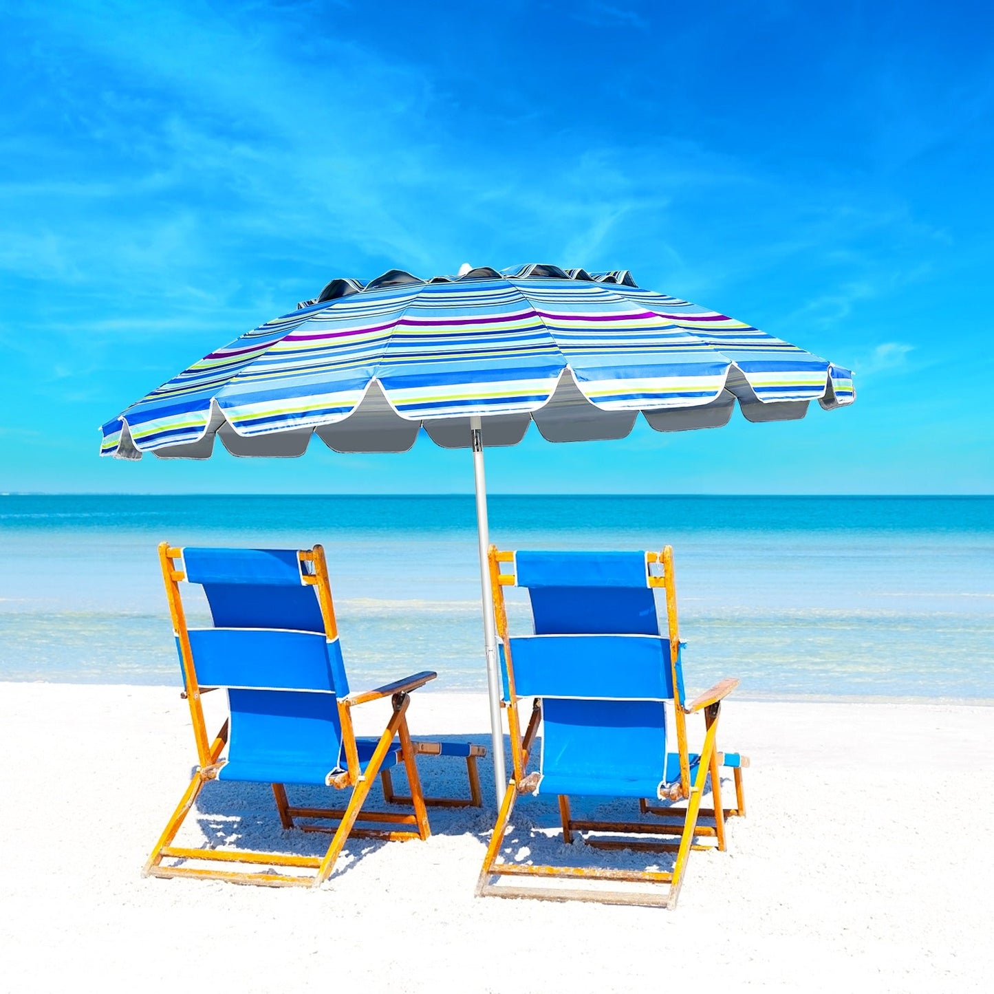 Coast Parasol Strandparasol - 243cm - Donkerblauw/lichtblauw/gekleurd