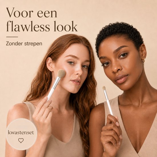 Vaive Make Up Borstels Set 9-Delig - Vegan Kwasten - Foundation, Oogschaduw, Blush, Kabuki & Bronzer Kwast - met Etui - Wit