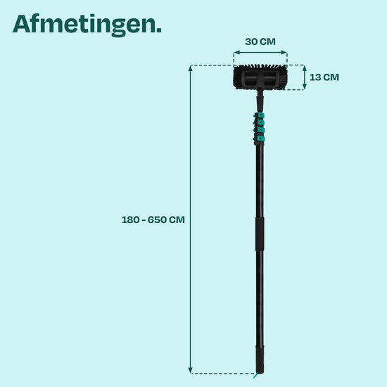 VONROC Hybride Telescopische Wasborstel – Aluminium/3K Volledig Carbon – 6,5 m - Incl. 5-vlaks borstelkop, 9m waterslang en zeepdispenser