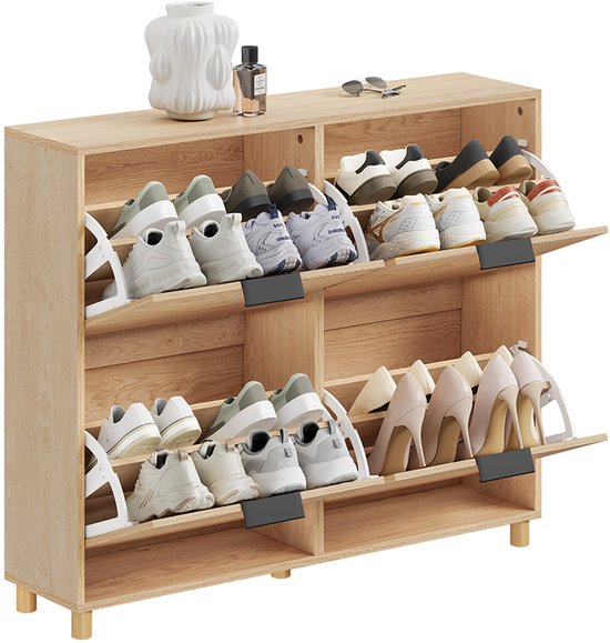 SoBuy Schuhschrank - Schoenenkast - 4 Kleppen - 8 Vakken - Modern Design - 83x24x100 cm | FSR214-N
