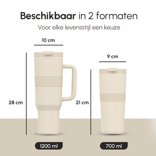 ONYX Drinkfles met Rietje 700ML - Waterfles voor Kinderen & Volwassenen - Thermosbeker Travel Mug - Motiverende Drinkbus - Drinkbeker voor School - Beige
