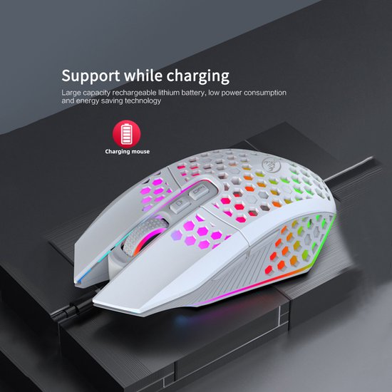 HXSJ T500 - Draadloze Gaming Muis - Ultra licht - RGB Verlichting - Licht wit