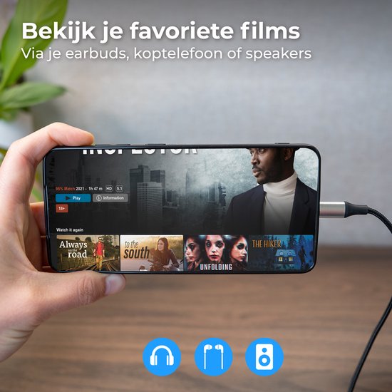 Nuvance AUX naar USB C - AUX Kabel USB C - 1 Meter - USB C naar AUX - Gevlochten Nylon - USB C AUX - USB C naar Jack