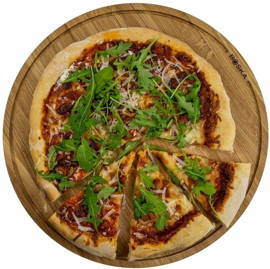 Boska Pizzaplank Friends XL - BBQ Accessoires - Eikenhout - Handige opvanggeul - Ø 40 cm