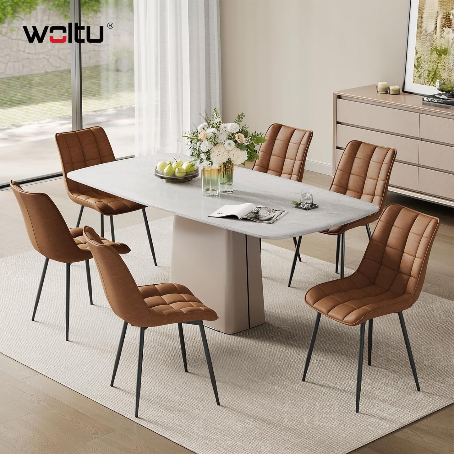 WOLTU Eetkamerstoel - 46x40,5x85,5 cm - Kunstleer - Ergonomisch - Metaal - Lichtbruin