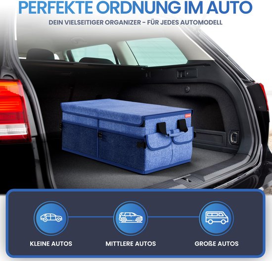 HELDENWERK Premium kofferbak organizer met deksel, stevig & antislip - Opvouwbare kofferbaktas, groot met dubbele bodem - Kofferbakbox, kofferbak organizer box
