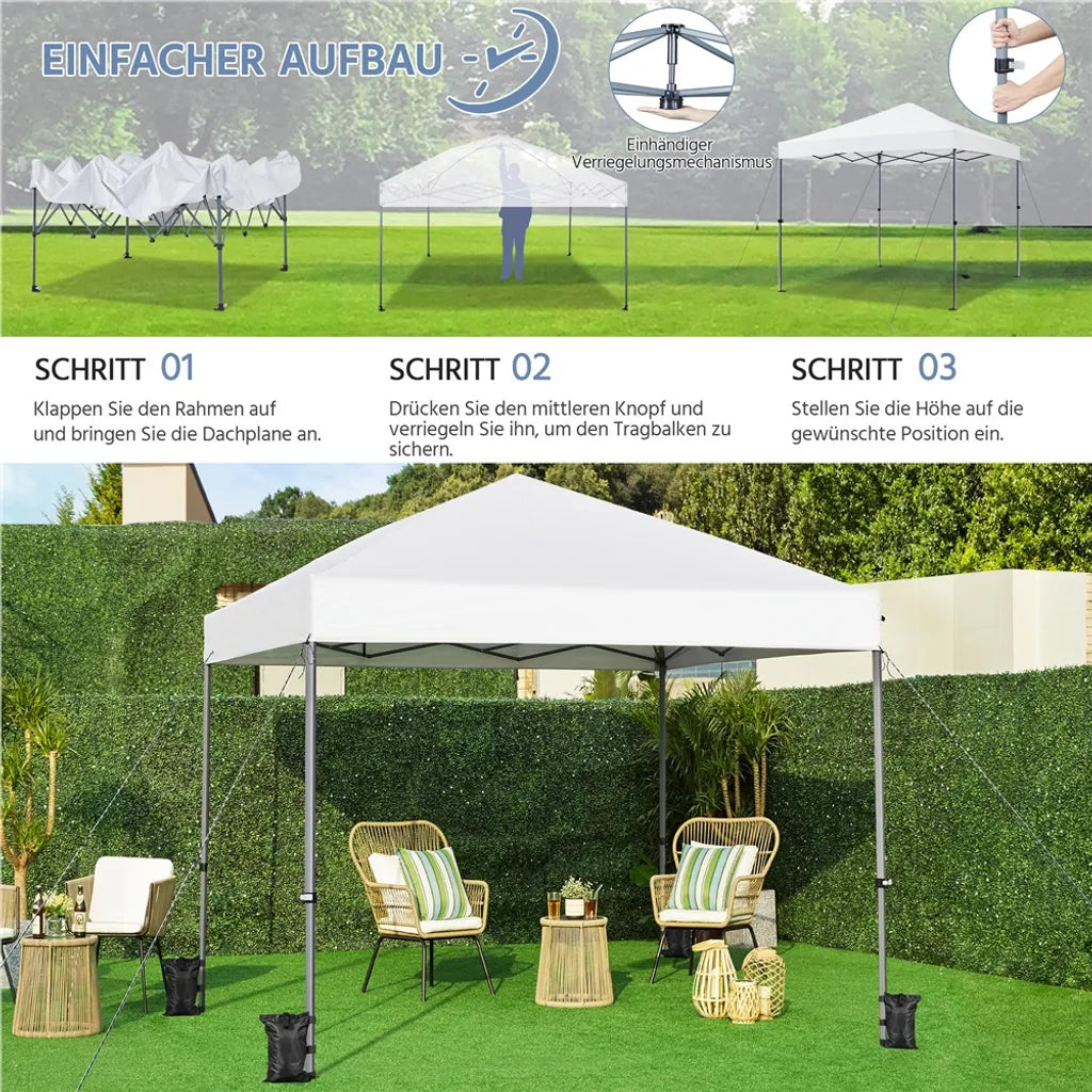 Yaheetech Opvouwbare Partytent 3 x 3 m - Wit - Pop-up Paviljoen met UV50+ Bescherming