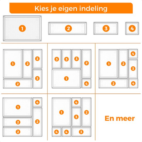 Posity Lade Organizer - 44 Stuks - Organizer Bakjes - Lade Bakjes - Opbergbakjes - Make-up Organizer - Voor Keuken, Badkamer & Bureau - Kunststof - Transparant