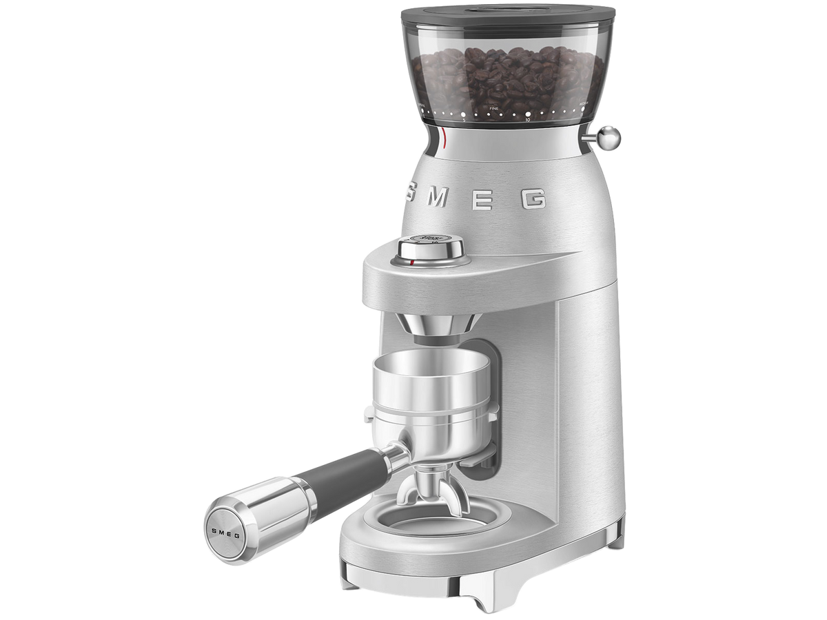 Smeg Aluminium Koffiemolen CGF02SSEU – Conische Maalschijf Met 50 Maalniveaus – Zilver / RVS