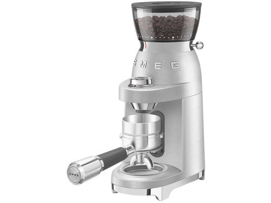 Smeg Aluminium Koffiemolen CGF02SSEU – Conische Maalschijf Met 50 Maalniveaus – Zilver / RVS