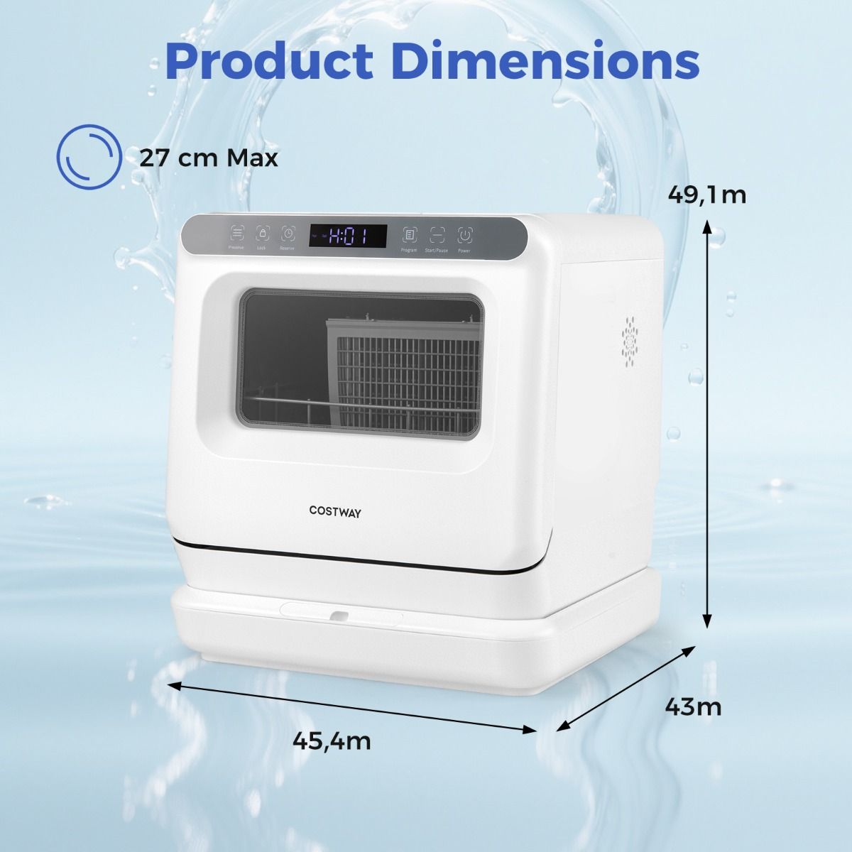 Coast Mini Vaatwasser - draagbaar tafelmodel - 6 programma's - waterreservoir 8,25 liter - wit