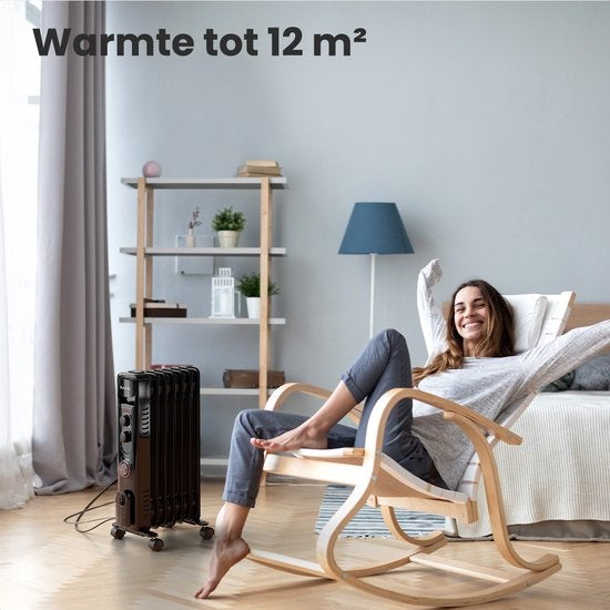 Auronic Olieradiator - Elektrische kachel - Thermostaat - Timer - 3 Standen - tot 1500W Heater - Zwart
