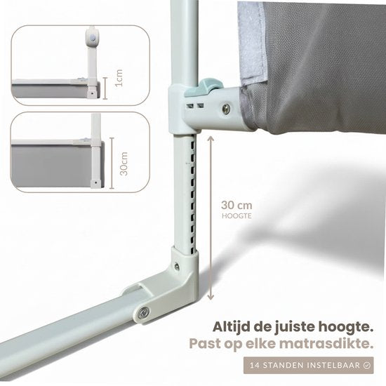 Babietec Bedhekje Verstelbaar Inklapbaar – Extra Lang 150cm – Bedrail – Boxspring – Uitvalbescherming – Bedrek - Donkergrijs