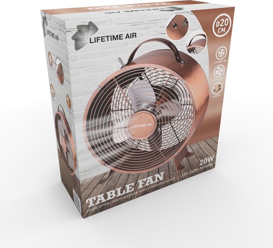 Lifetime Air Tafelventilator – 2 Snelheden – 20 W – 26 x 12 x 31 cm – Koper