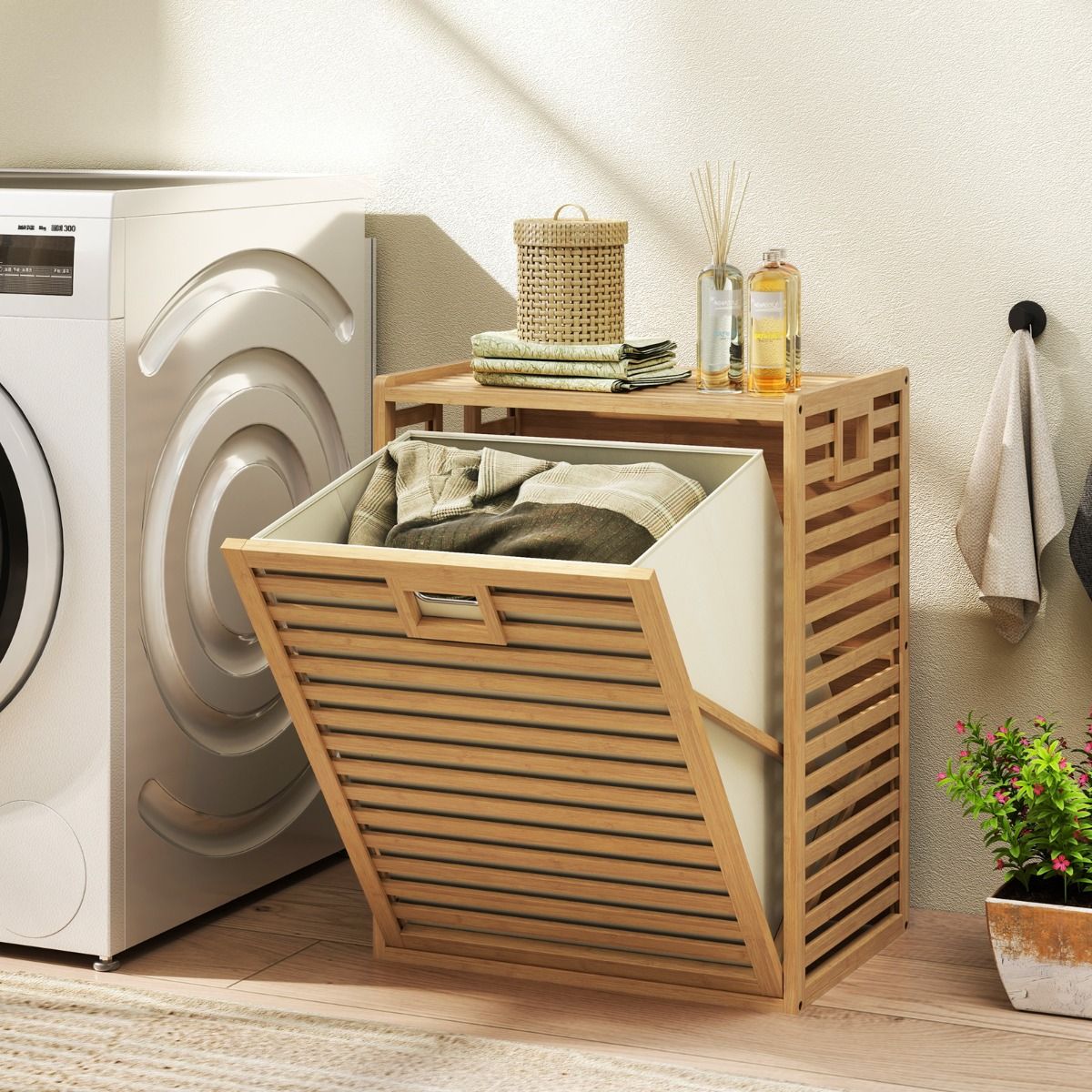 Coast Badkamerrek met wasmand - bamboe - uitklapbare stoffen mand - naturel