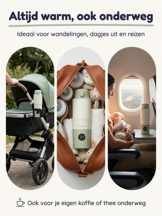 Numsy Draagbare Flessenwarmer Heat & Go Pro - Flessenwarmer Draadloos - Melk Verwarmer Baby