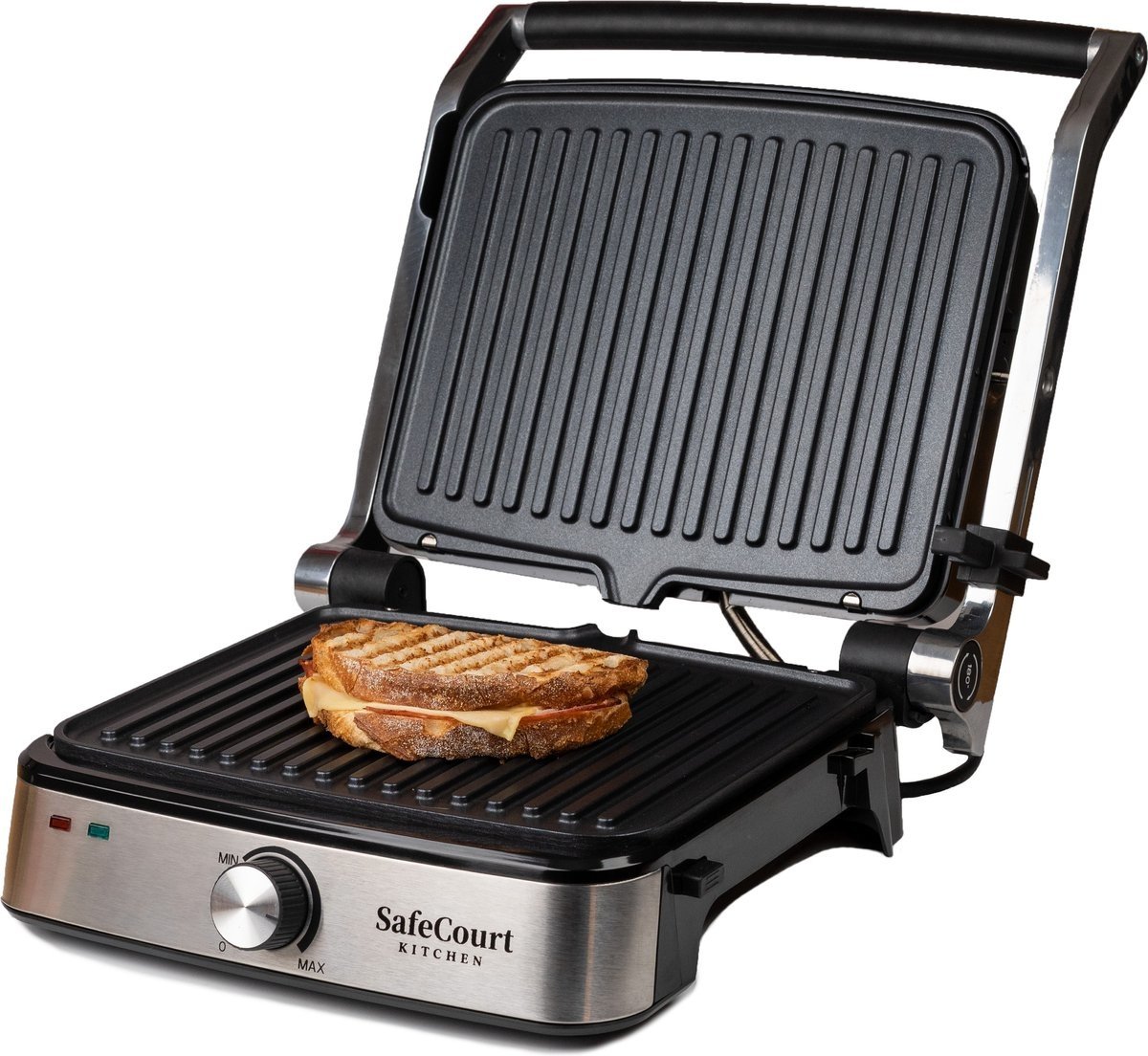 Safecourt Kitchen Contactgrill - CG200 - Compact - Uitneembare Platen - PFAS-vrij - Zilver