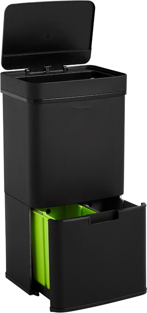 Homra Nexo Prullenbak Afvalscheiding 72 Liter - Zwarte Sensor Prullenbak 3 vakken - 2x12L + 48L - Recycle Afvalbak - Vuilnisbak voor huishouden en kantoor - Vuilbak keuken Afvalemmer - Afvalscheidingsprullenbakken - Automatische Soft Close Deksel