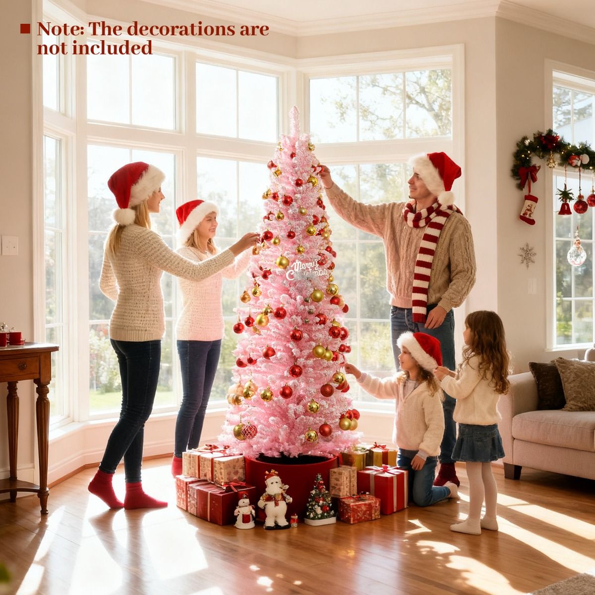 Coast Roze Kunstkerstboom 180 cm – Slanke Potloodvorm – Besneeuwde Takken – Metalen Standaard