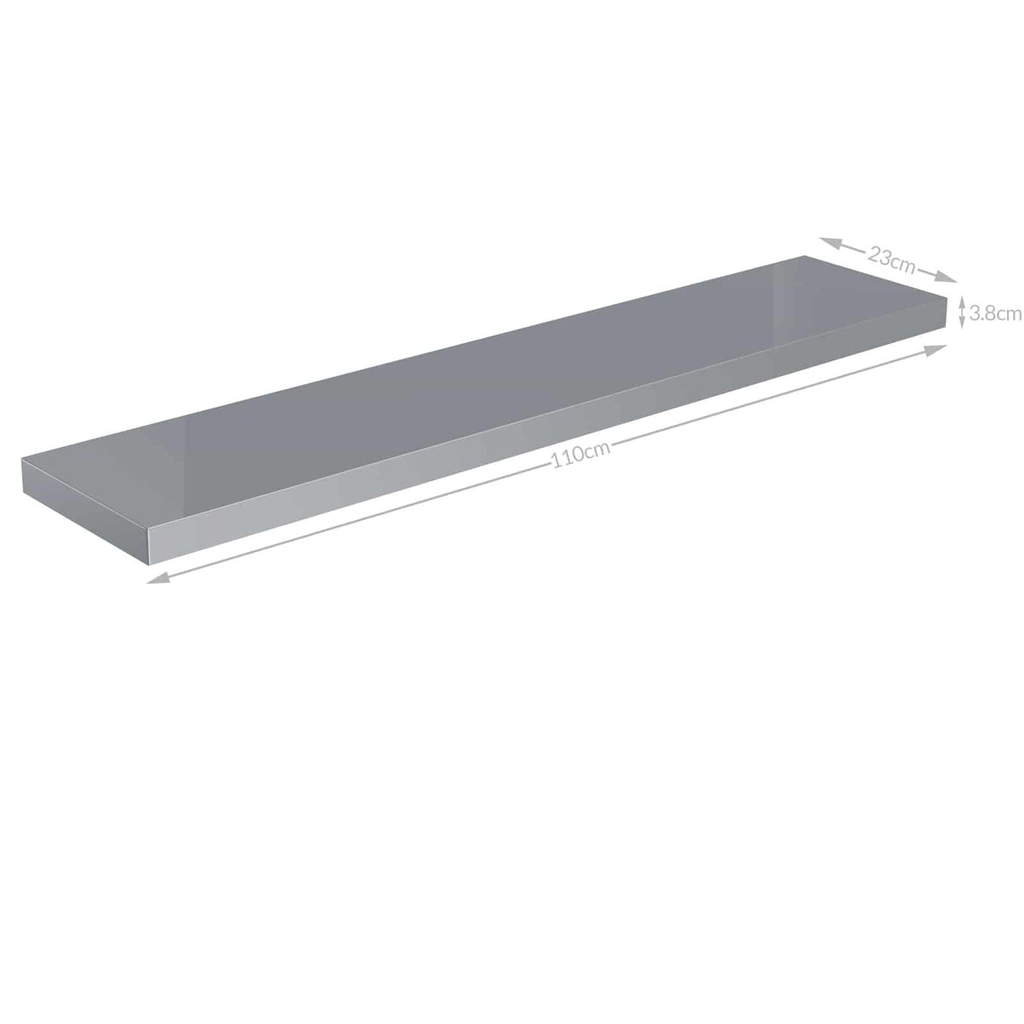 Casaria Wandplank Zwevend - 110 cm 15kg Belastbaar - Hoogglans Grijs