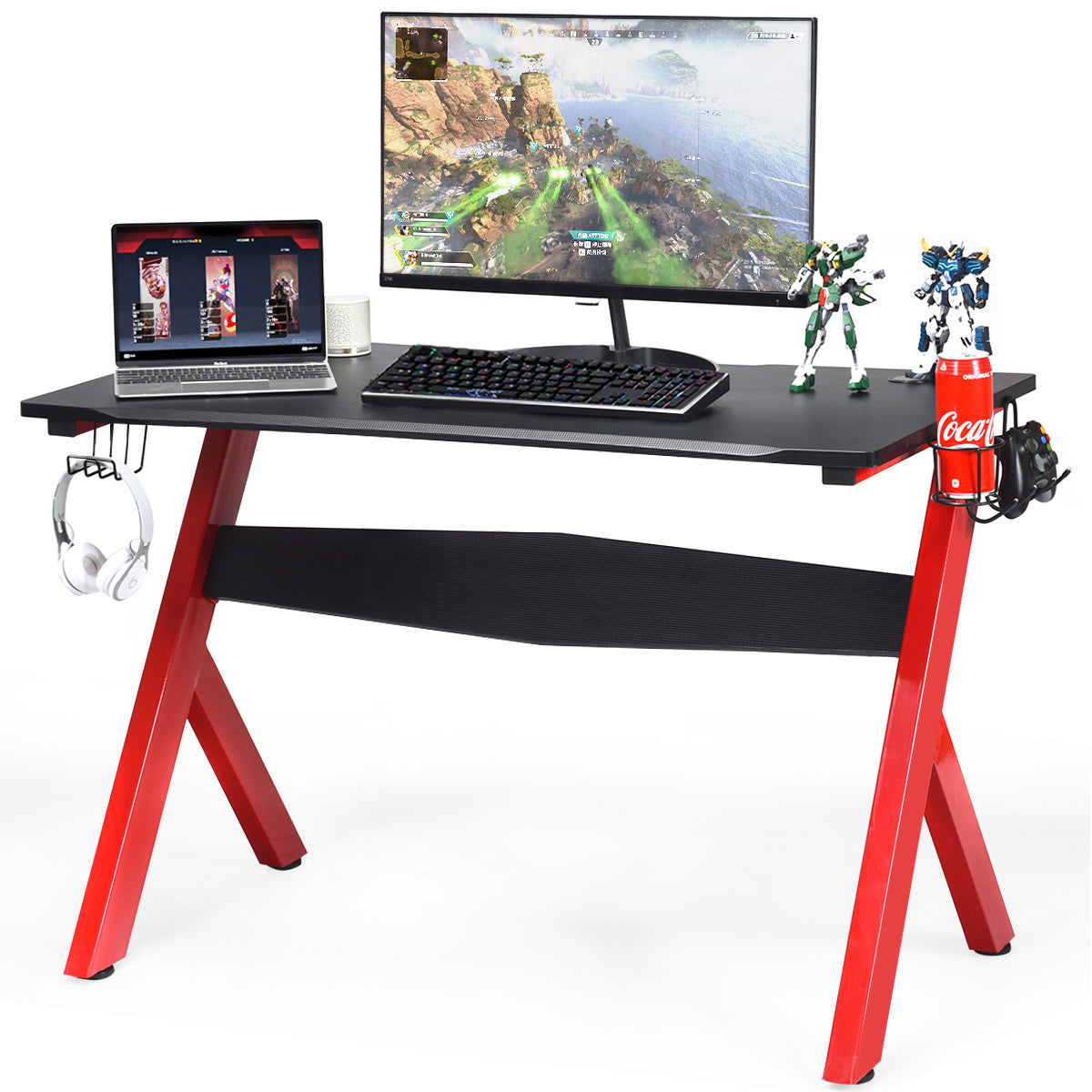 Coast GamingTisch Computertabel Gaming Desk met beker en hoofdtelefoonhouder en muiskussen voor thuiskantoorspeelkamer