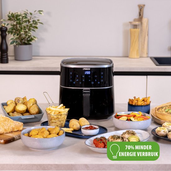 Princess Digitale Airfryer 182238 - 4 liter - PFAS vrij - Groot - Heteluchtfriteuse - Zwart - Digital Touchscreen - 8 Automatische Programma's - Inclusief in hoogte verstelbaar Grillrack