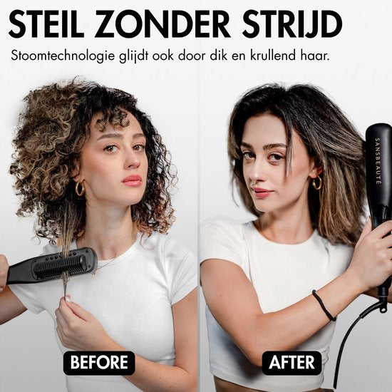 Sansbeauté® Stoomstijltang PRO - Stoom Stijltang - Professionele Stijltang 5.0 – Stoomstijltangs - Zwart
