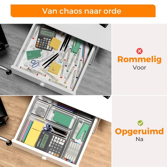 Posity Lade Organizer - 16 Stuks - Organizer Bakjes - Lade Bakjes - Opbergbakjes - Make-up Organizer - Voor Keuken, Badkamer & Bureau - Kunststof - Transparant