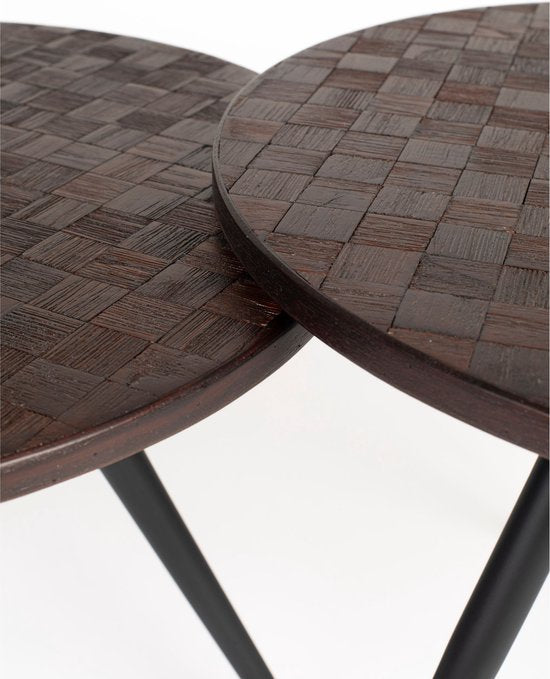 Housecraft Living Webster Bijzettafel Rond Teak Hout Bruin - Set van 2