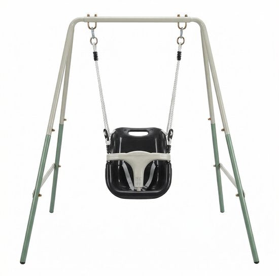 AXI Enkele Metalen 2-in-1 Schommel in Groen/crème – Meegroeischommel - Vrijstaande schommelset met kunststof schommelzitje en babyzitje - Schommelset voor kinderen
