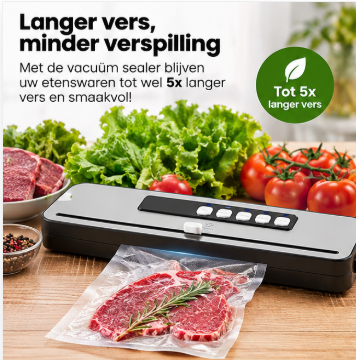 Woox Vacuümmachine Compact – Vacumeren van Droge en Vochtige Etenswaren – 38.5 x 11 x 5.5 cm – Zwart