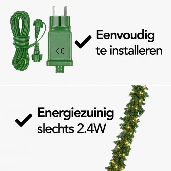 Nordlandia guirlande met verlichting - Timer - Kerstversiering - 270 cm - Kerstslinger - Kerstdecoratie - 35 LED - Stekker