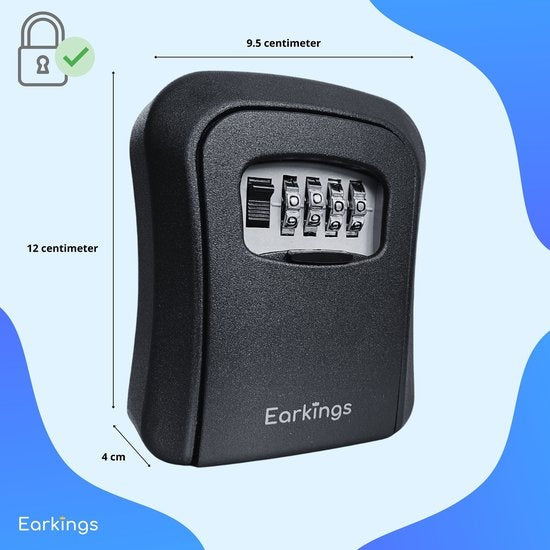 Earkings - Kluisje met cijferslot - wandmontage - zwart