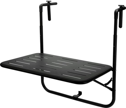 Pro Garden Balkon tafel - metaal - mat zwart - 60 x 43 cm - Inklapbaar - Hoogte verstelbaar