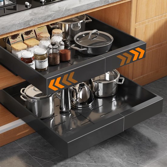 Posity Schuiflade – Keukenkast Organizer – Gootsteenkast/Lade Organizer - binnenlade keuken – Uittrekbaar en Verstelbaar (32-52 cm) – Telescopisch – Zwart