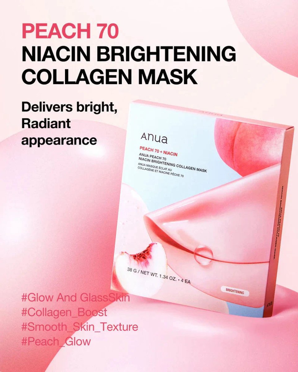 Anua - Peach 70 Niacin Brightening Collagen Mask - 4 stuks - Gezichtsmasker - Korean skincare
