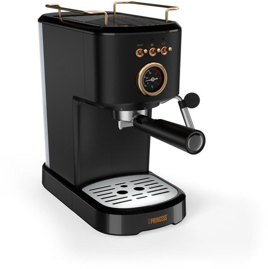 Princess 249417 Espressomachine – 20 Bar – Geschikt voor Gemalen Koffie, Pads & Cups – Met Melkopschuimer – 1,2L Watertank – 2 Kopjes Tegelijk – Kopjesverwarmer – Zwart – Cappuccino & Latte Machine