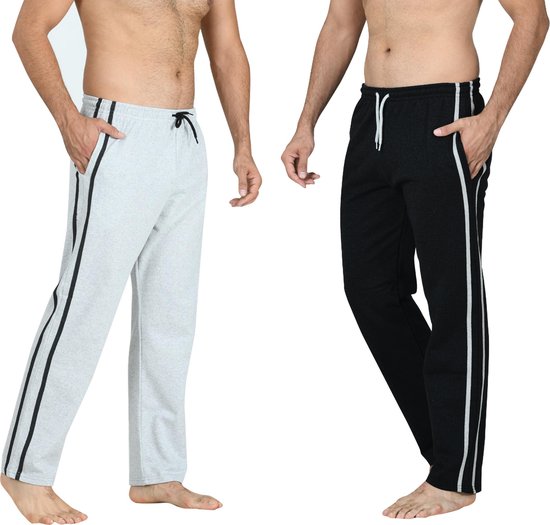 Pierre Calvini - Joggingbroek Heren - 2 Pack - Zwart Grijs - M - Pyjama Heren - Joggingbroek Heren Rechte Pijp - Trainingsbroek Heren - Huispak Heren
