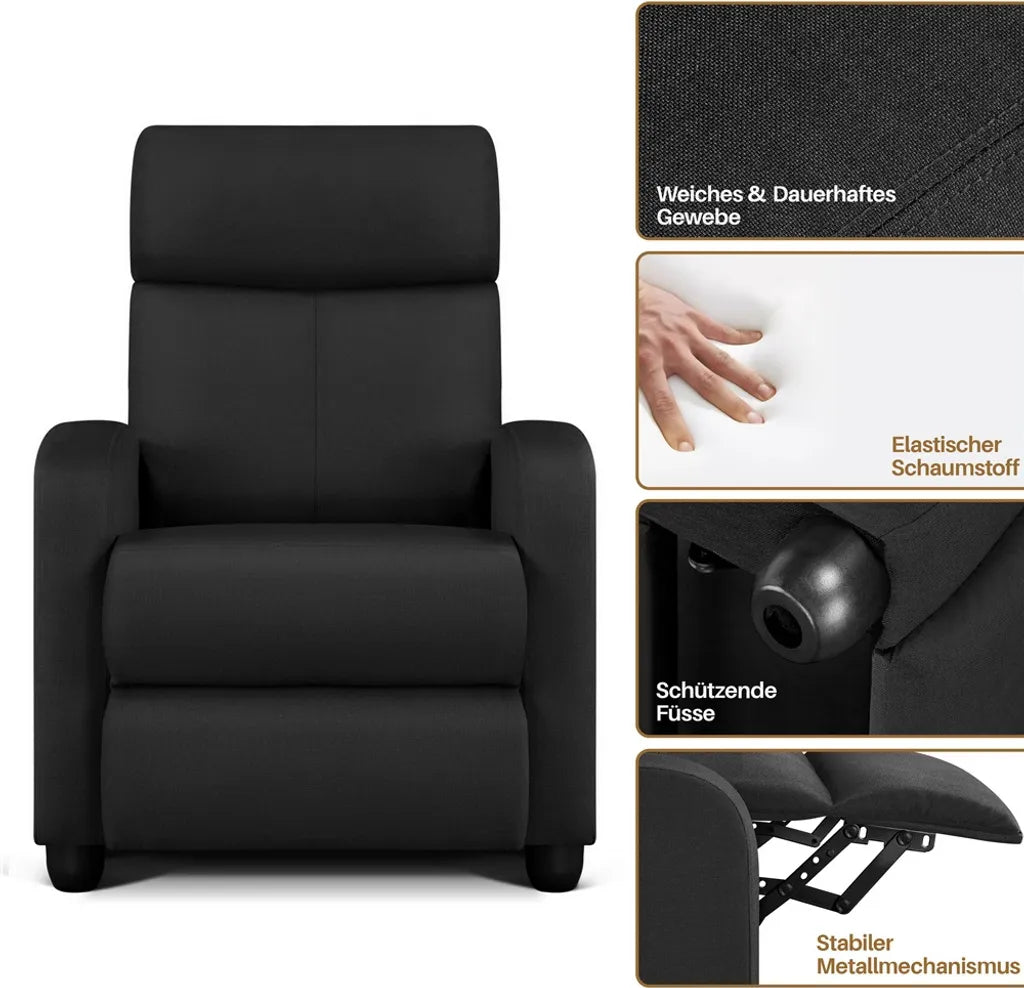 Yaheetech Relaxstoel – Zwart – 87 x 61,5 x 99 cm – Verstelbare Ligstoel met Voetsteun