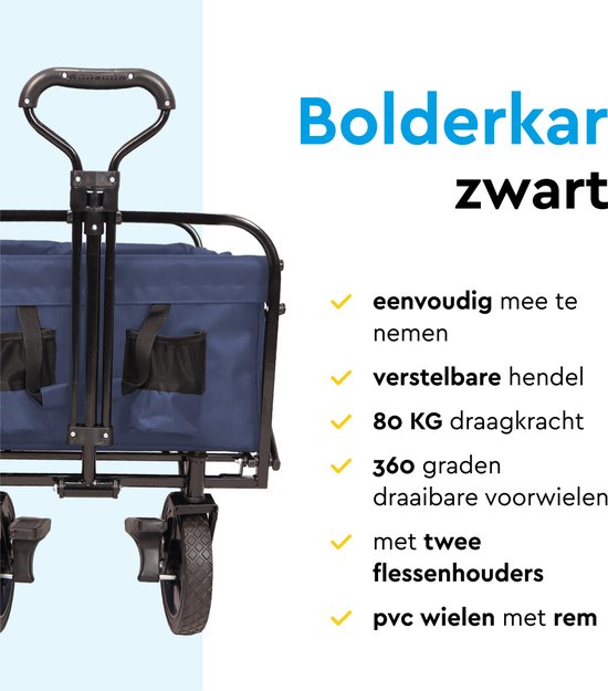 BRASQ Bolderkar Opvouwbaar - 100 Liter - 80 KG Draagkracht - Draaibare wielen mét rem - 90x51x100 CM - Verstelbare hendel - Inklapbare Bolderwagen - Compact – Blauw