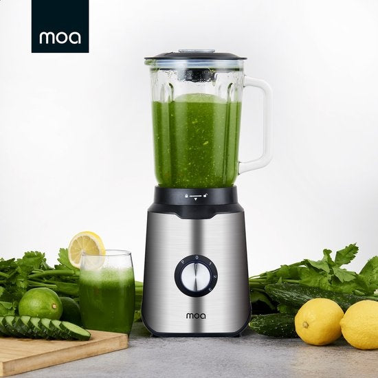 MOA - Krachtige blender - Met glazen kan - 1,5 liter - 1000 watt - TB61 - Roestvrij staal