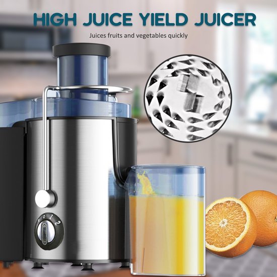 FUEGOBIRD - Snelle Sapcentrifuge - 1,8 l Inhoud - Zwart & RVS - 400 W Vermogen - Grote Vultrechter - Voor Groenten & Fruit