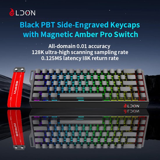 Mide68 - 65% Bedraad Gaming Toetsenbord - RGB Verlicht toetsenbord - Hall Effect Rapid Trigger Mechanisch Toetsenborden - Hot Swap - 8K Hz - 0.01mmRT - 0.125ms - Zij Bedrukte toetsen - 68 Keys -Beste prijs-kwaliteitverhouding - Edele zwarte