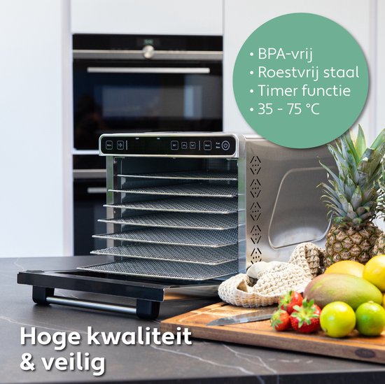 Vita5 PRO 7 Voedseldroger – Droogoven - RVS – 24-Uurs Timer – Led-bedieningspaneel – Dehydrator – 7 Laags