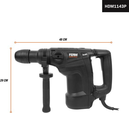 FERM Industrial – HDM1043P - Boorhamer – 1100W - Slagkracht 1-7 Joule - 6kg - Multi speed – Hamerboren - Beitelen - Roterend beitelen - SDS-max boorkop - Soft start - Variabele snelheid - Opbergkoffer -