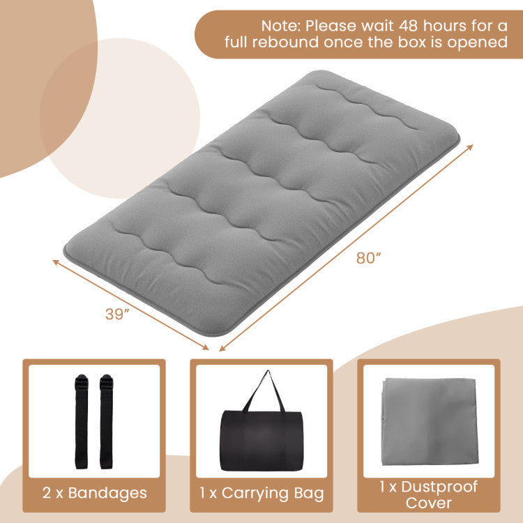 Coast Comfortabele Futon Matras Twin Size 80" x 39" - Grijs met Wasbare Hoes en Draagtas