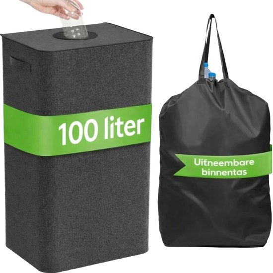 Ceruzo Statiegeld Container – 100L – Met Uitneembare Lege Flessentas – Opvouwbaar – Zwart
