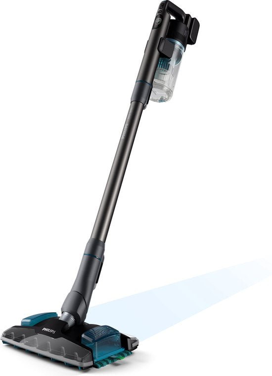 Philips Steelstofzuiger met Dweilfunctie XC8055/01 Aqua Plus - Draadloos en Zonder Zak - Zuigmond met LED Verlichting - Kruimeldief - Batterijduur tot 80 min - Lichtgewicht - Blauw