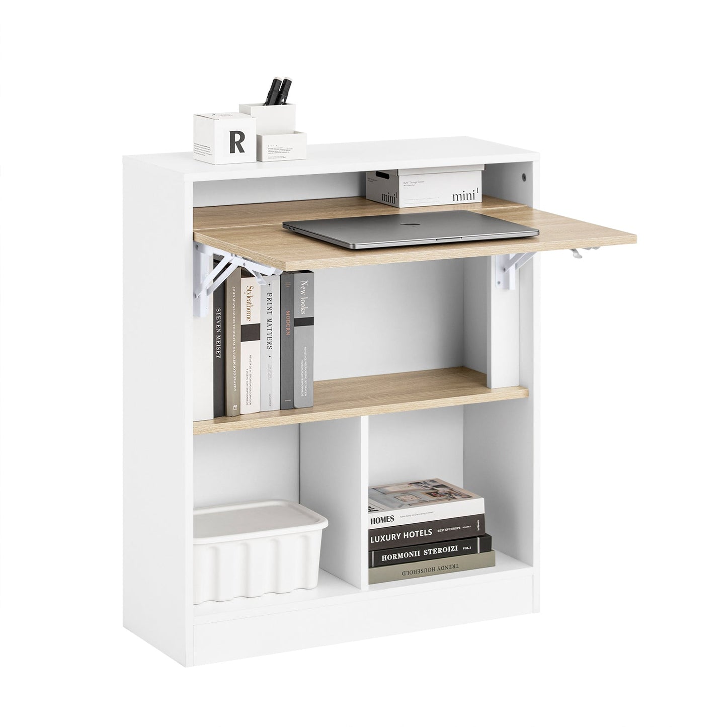 Ruimtebesparend Opvouwbaar Bureau met Opbergplanken – SoBuy FWT104-WN - wit - 70 x 57 x 85 cm