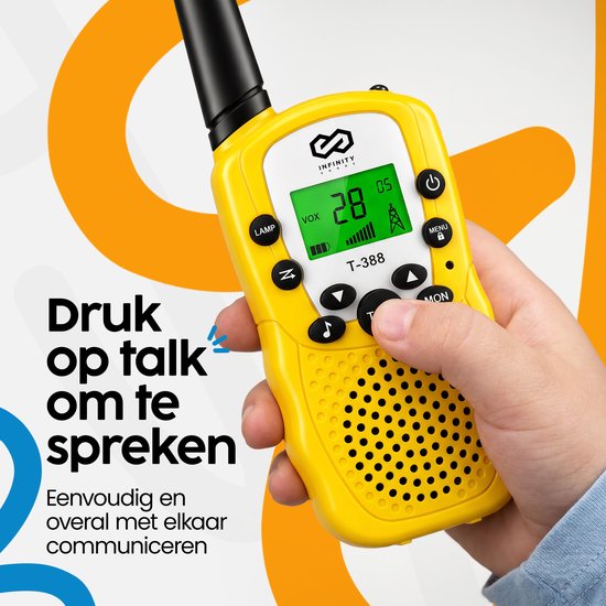 Infinity Goods Walkie Talkie - Voor Kinderen En Volwassenen - 2 Stuks - Incl. Batterijen - 3KM Bereik - Blauw & Geel